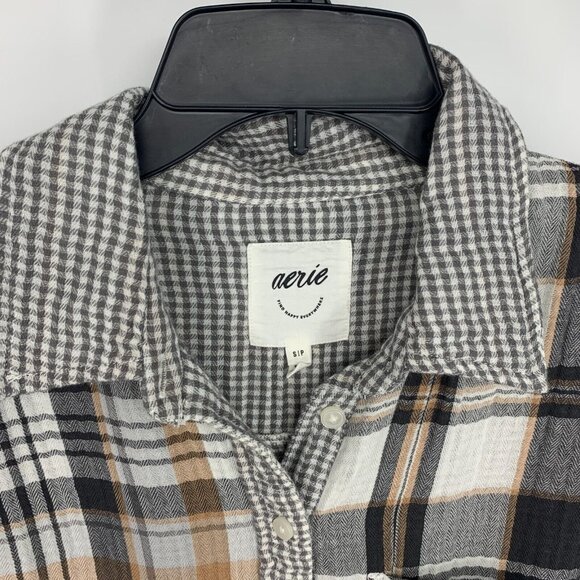 Aerie Top Plaid Button Down Flannel Pajama Shirt Long Sleeve - Picture 2 of 10